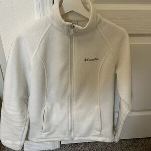 Columbia Womens Medium White Fleece Jacket Full Zip Size L Large Benton Outdoor